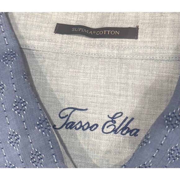 Tasso Elba Men’s Large Blue Diamond Tile Supima Cotton button down Dress Shirt - Picture 2 of 9